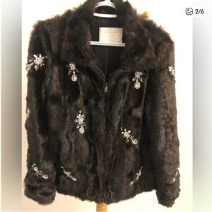 Zara chocolate faux fur Jacket with Crystal Accents